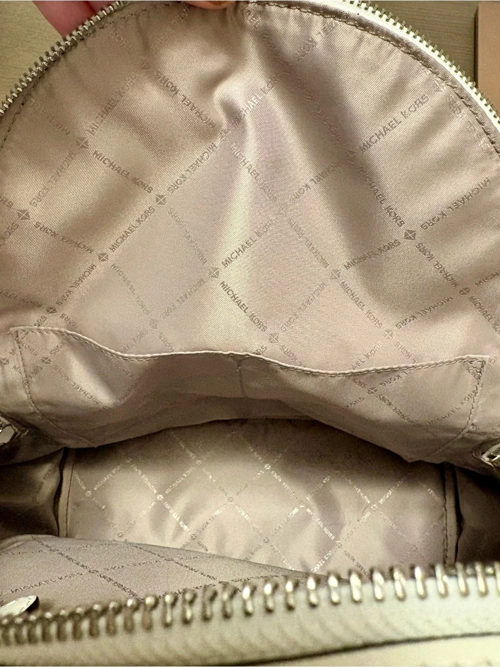 MICHAEL KORS Cream Leather Backpack with Silver Hardware